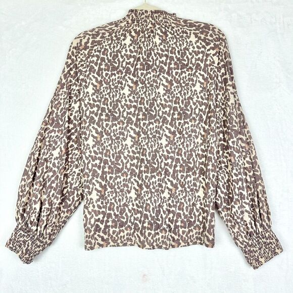 Nation LTD Melanie Smocked Peasant Tee Size Medium Antique Leopard Pima Cotton - Picture 3 of 7